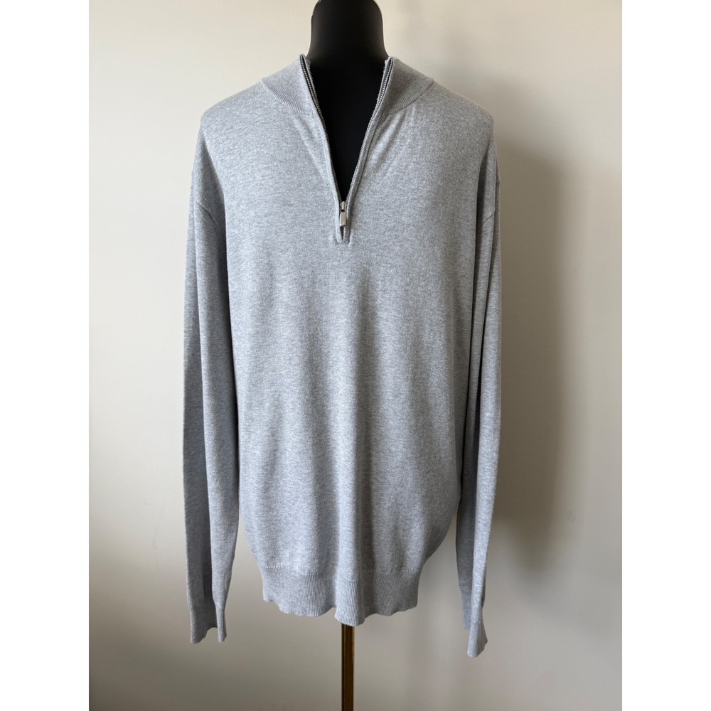 Peter Millar Mens XL Grey Silk Blend Quarter Zip Pullover Sweater Mock Neck